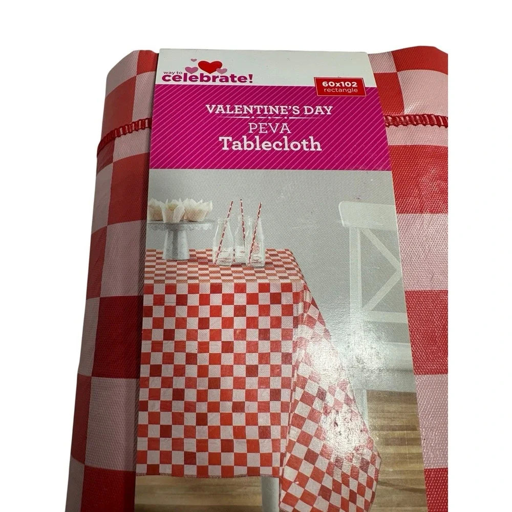 celebrate valentines peva tablecloth reusable 60X102 rectangle inches red pink‎